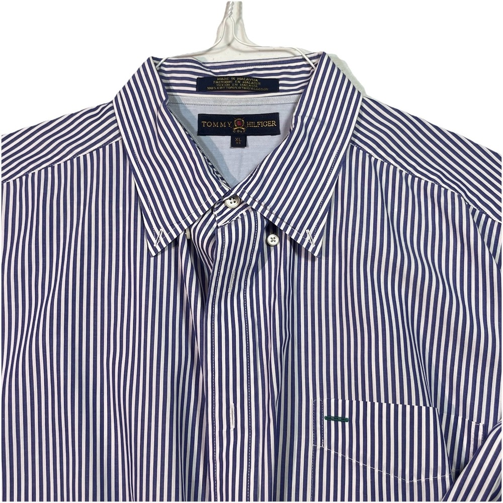 Tommy Hilfiger Golf Men's Dress Shirt Sz XL Blue Striped EUC